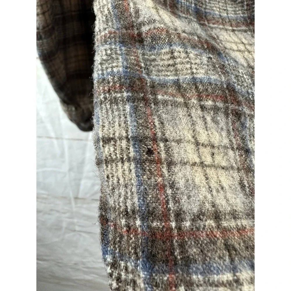Pendleton Wool Flannel Shirt Men's M Tan Brown Plaid Heavyweight *FLAWS Read